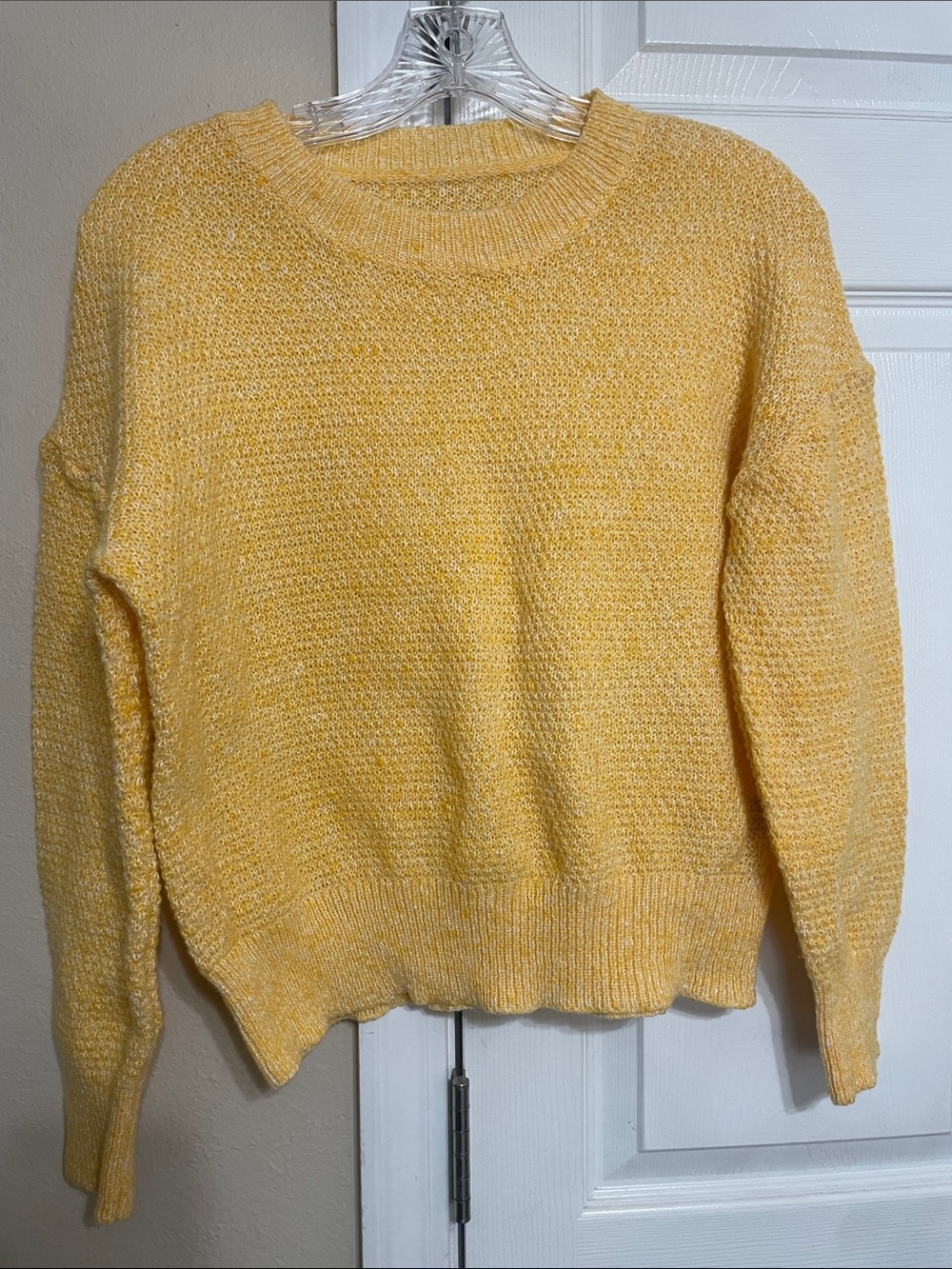 SHEIN Size XS Yellow Fuzzy Knit Crewneck Sweater